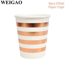 Load image into Gallery viewer, WEIGAO Rose Gold Party Disposable Tableware Champagne Cup Plate Straws 1st Birthday Party Decor Kids Baby Shower Party Supplies