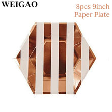 Load image into Gallery viewer, WEIGAO Rose Gold Party Disposable Tableware Champagne Cup Plate Straws 1st Birthday Party Decor Kids Baby Shower Party Supplies